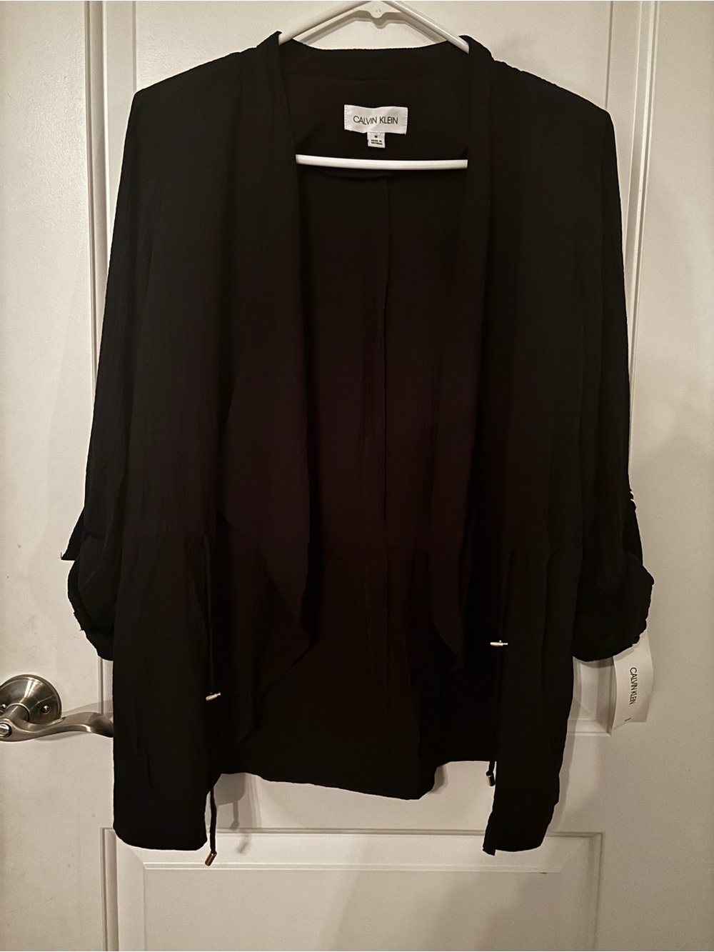 Calvin Klein Women's Black Draped Open-Front Blazer